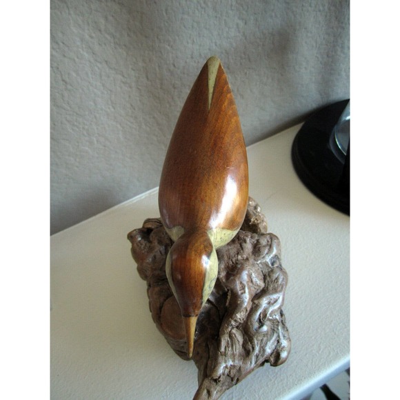 Charming mid-century wood sandpiper sculpture on burl by Jack Francis signed - Picture 6 of 9